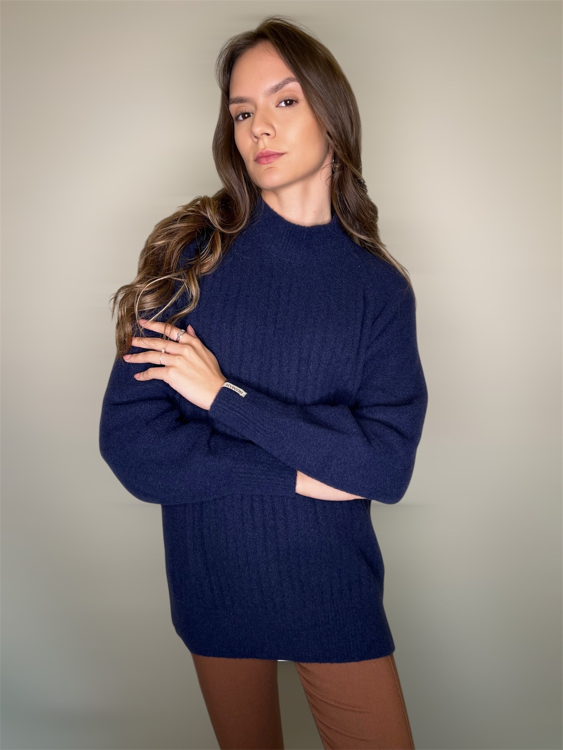 BLUSA FIO PLUMA BIAMAR CANELADA AZUL MARINHO